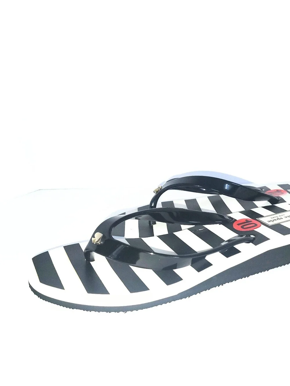 NWT Kate Spade Milli Flip Flop Wedge Thong Sandal Black & White Striped Size 10